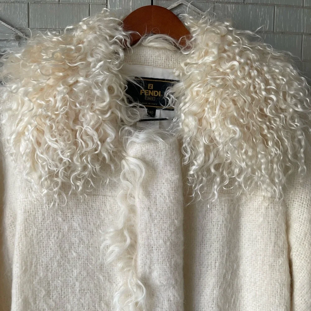 Fendi Women’s Vintage 1990’s Cream Mohair Coat with Kiddassia Collar & Trim - Picture 2 of 16